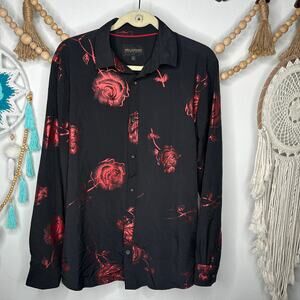 Drill Clothing Black Red Rose Button Down Dress Shirt